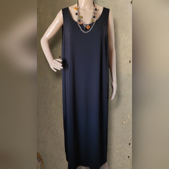 EILEEN FISHER Woman 2X Black Viscose Jersey Midi Dress Bateau Neck - Picture 3 of 10